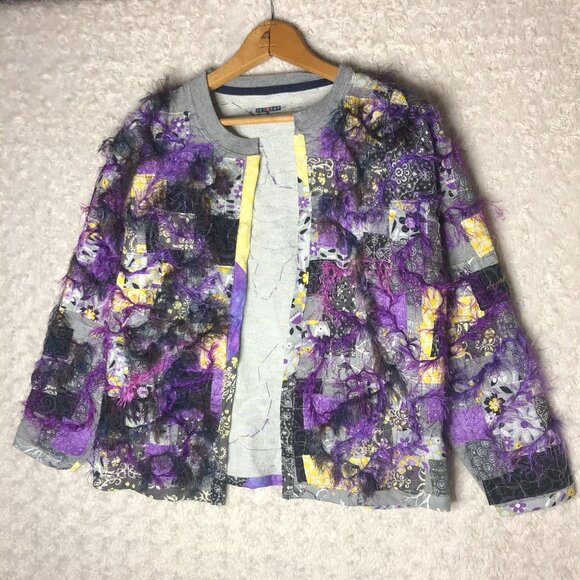 Custom Handmade Colorful Art Jerzees Women's Open Cardigan Size Large - Picture 4 of 7